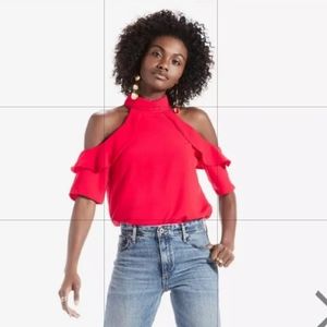 Lucky Brand Red Cold Shoulder Top - M